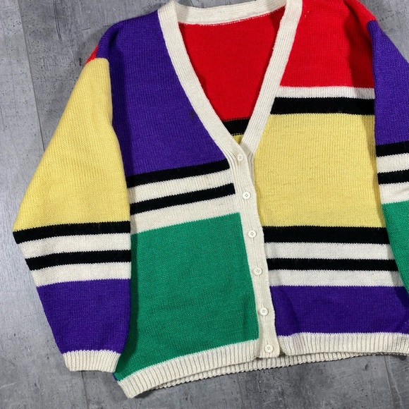 90s Multicolored Knit Cardigan Sweater - Picture 2 of 6